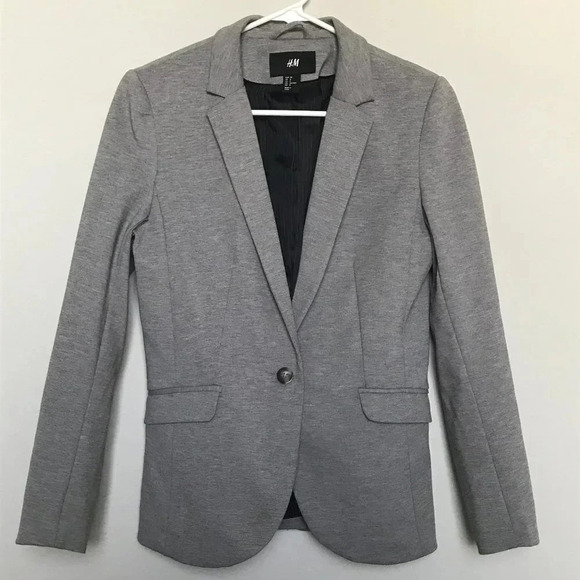 H&M Heather Grey Button Blazer Suit Jacket - Picture 1 of 4